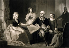 Portrait of George Washington, Martha Washington, Eleanor Parke Custis, George Washington Parke Custis, and William 'Billy' Lee by William Sartain, 1864