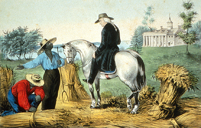 Washington at Mount Vernon in 1797 by Nathaniel Currier, lithograph, 1852